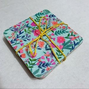 Cup Coasters, Coaster Set, Blue Floral Print Wooden Coasters